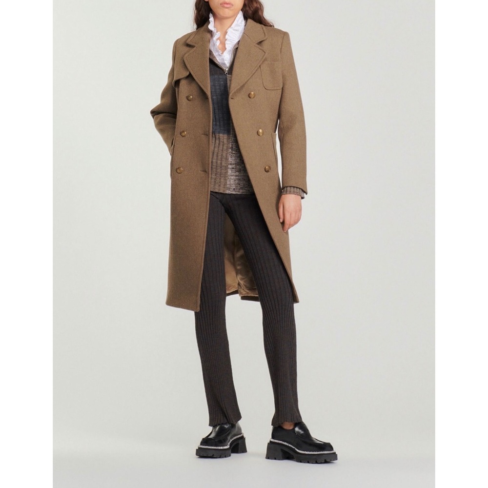 H1 Sandro Paris Brown Ribbed Knit Flare Pants‎ High Waisted Trousers 38 Stretchy - Picture 3 of 7